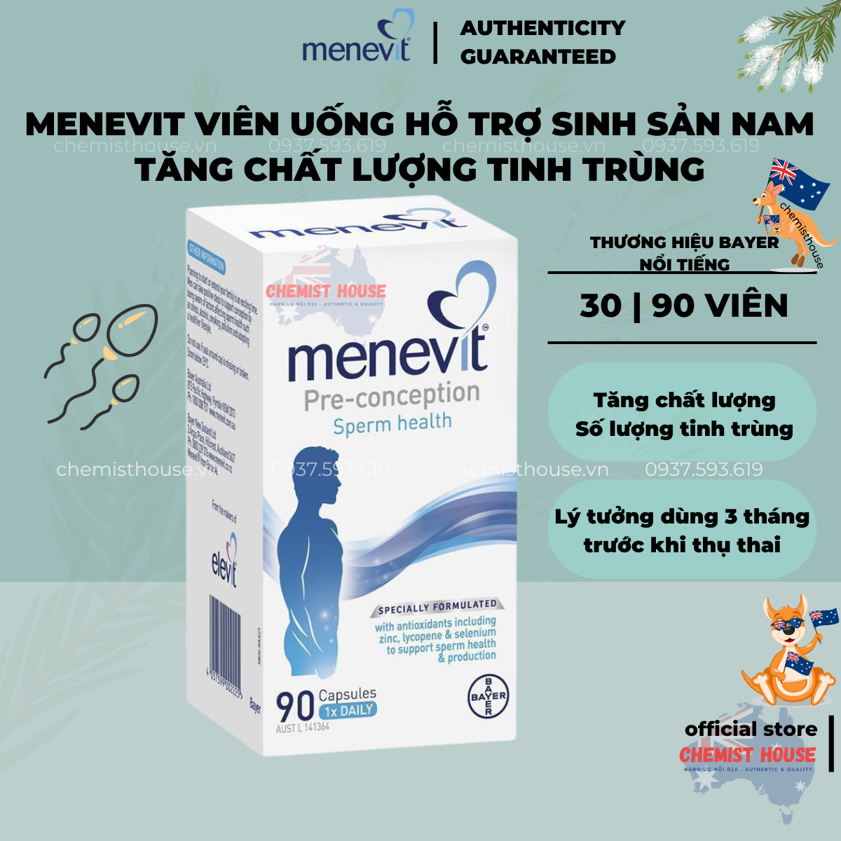 [Hàng Chuẩn ÚC] Menevit - Viên uống hỗ trợ sinh sản nam giới