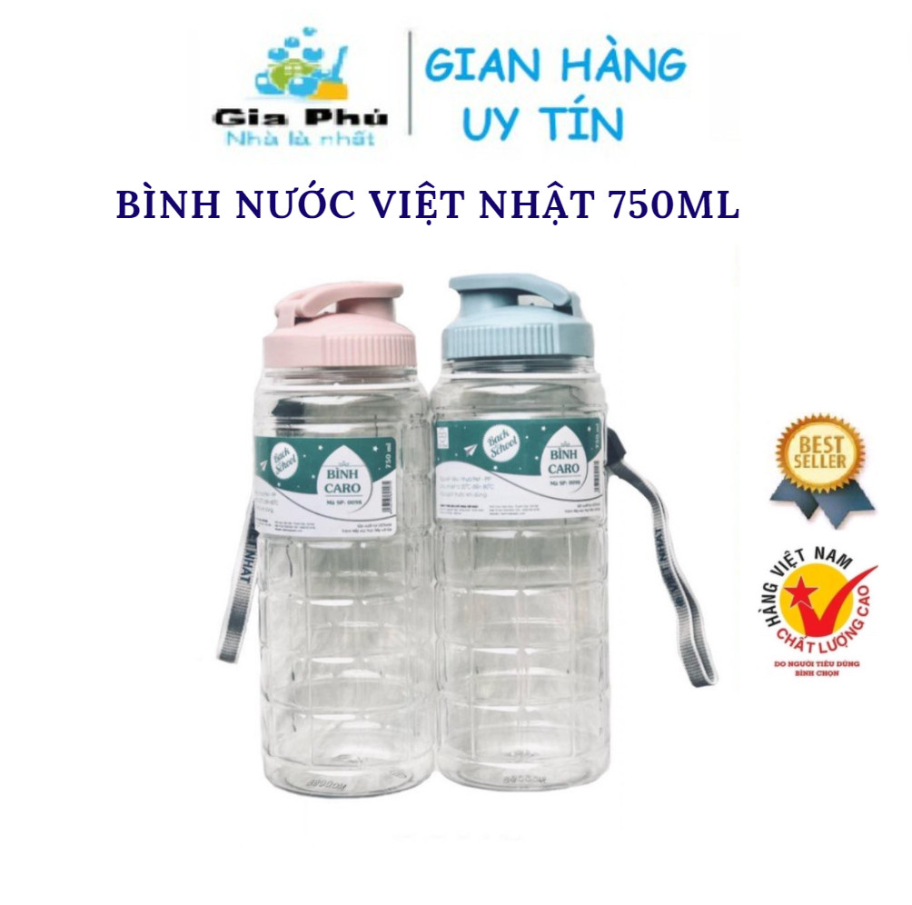 Bình Nước Nhựa Caro Việt Nhật 750ml có quai xách tiện lợi