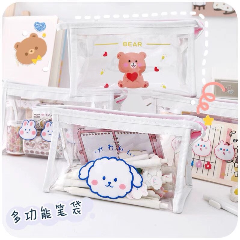 Hộp bút trong suốt big size hottrend, Túi đựng bút/ mỹ phẩm trong suốt nhỏ gọn chống nước kiểu dáng sáng tạo tiện lợi, chất liệu PVC trong suốt thích hợp mang theo đi hoc