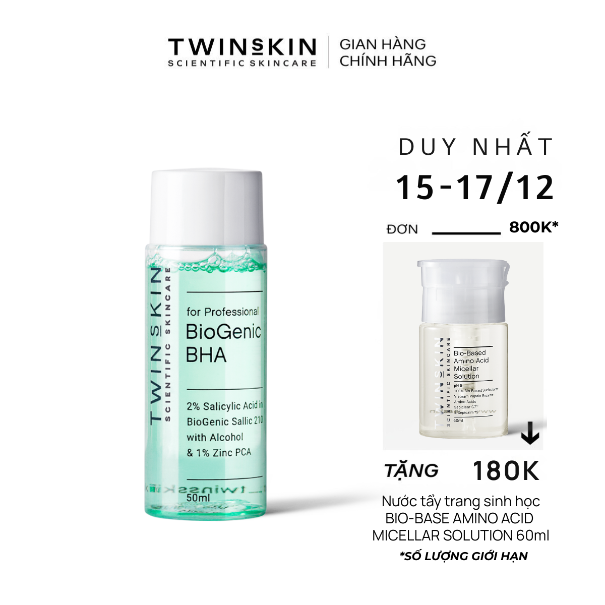   Hoàn tiền 20%   HCM Biogenic BHA For Professional - Toner Thanh Tẩy Tế Bào Chết Giảm Mụn Thông Thoáng Lỗ Chân Lông Travelsize 