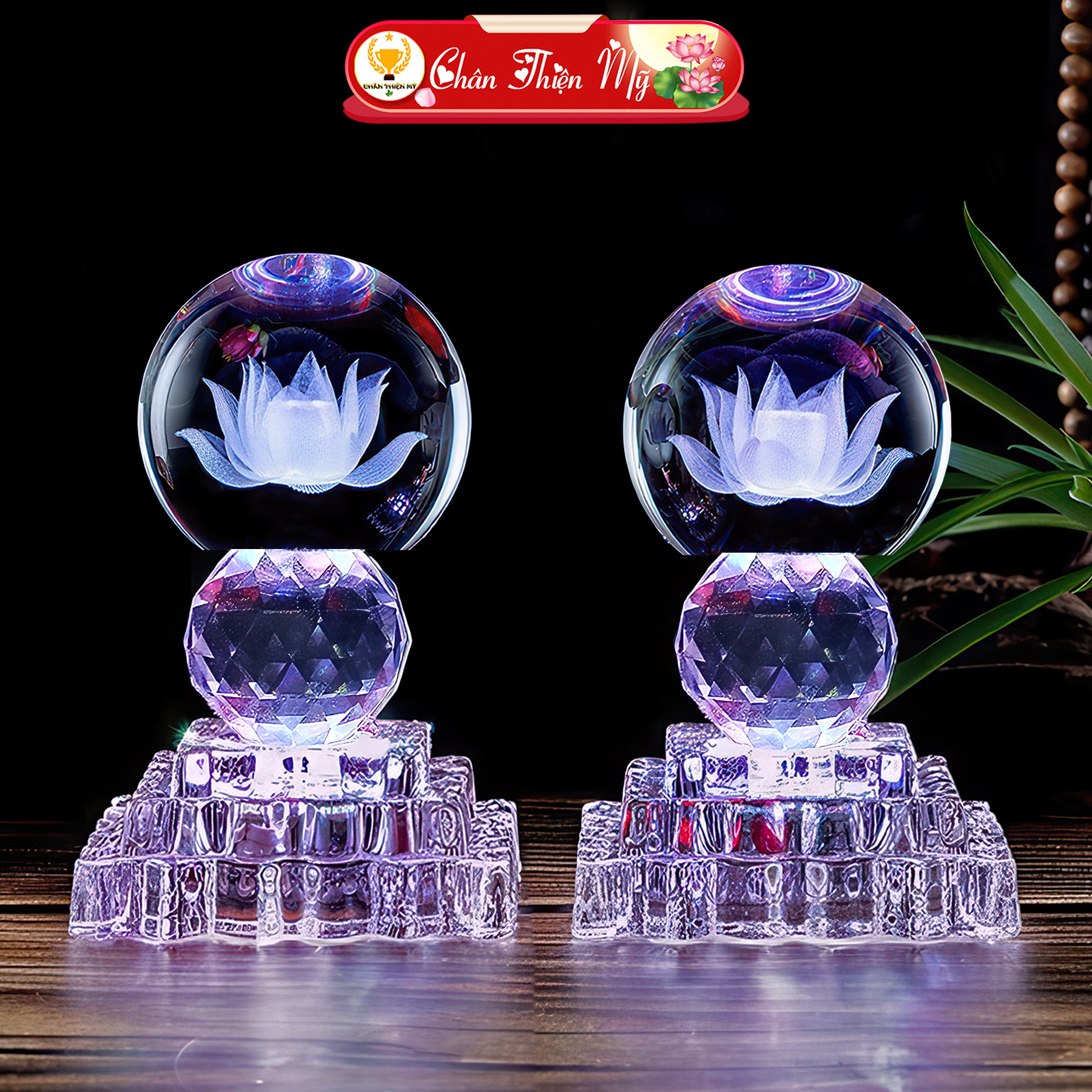  Đèn Bàn Thờ Pha Lê Quả Cầu CHÂN THIỆN MỸ Trang Trí Bàn Thờ Phật Gia Tiên PLC-18 