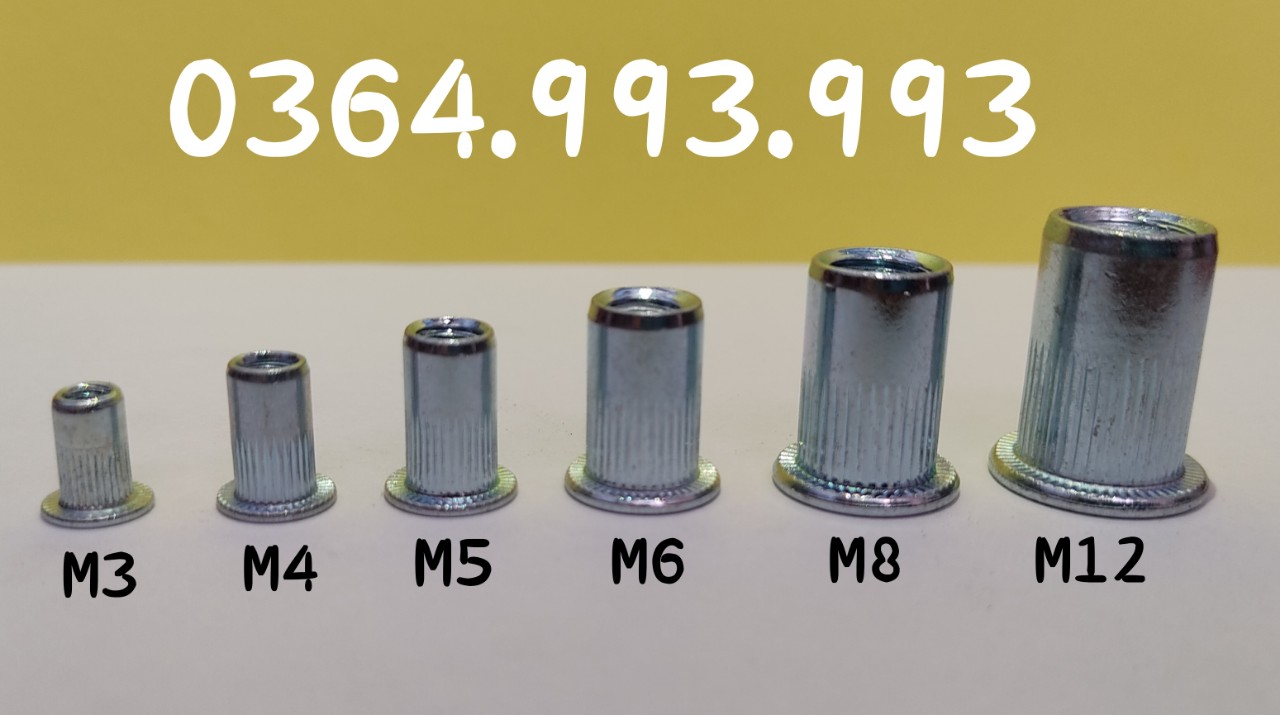 Combo 100 cái M6 M8 M10 M12 Đai ốc rút/Ecu rút/Tán rút/Chất liệu thép mạ/Màu trắng