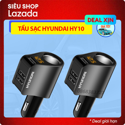 Tẩu sạc ô tô - tẩu sạc nhanh ô tô chính hãng hyundai - đầu ra 3 cổng usb, 1 cổng tẩu tròn