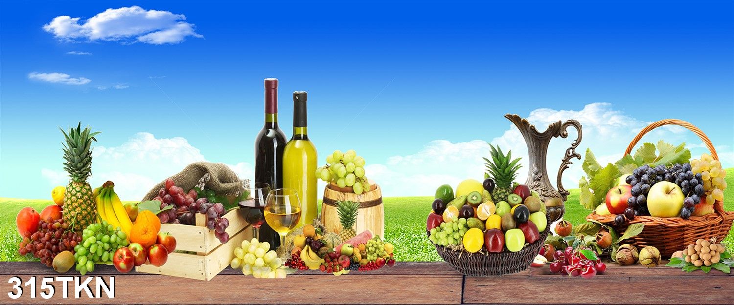 TRANH DÁN TƯỜNG 3D RAU, CỦ, QUẢ PHÒNG BẾP 315TKN - TRANH DÁN TƯỜNG PHÒNG ĂN KHỔ NGANG