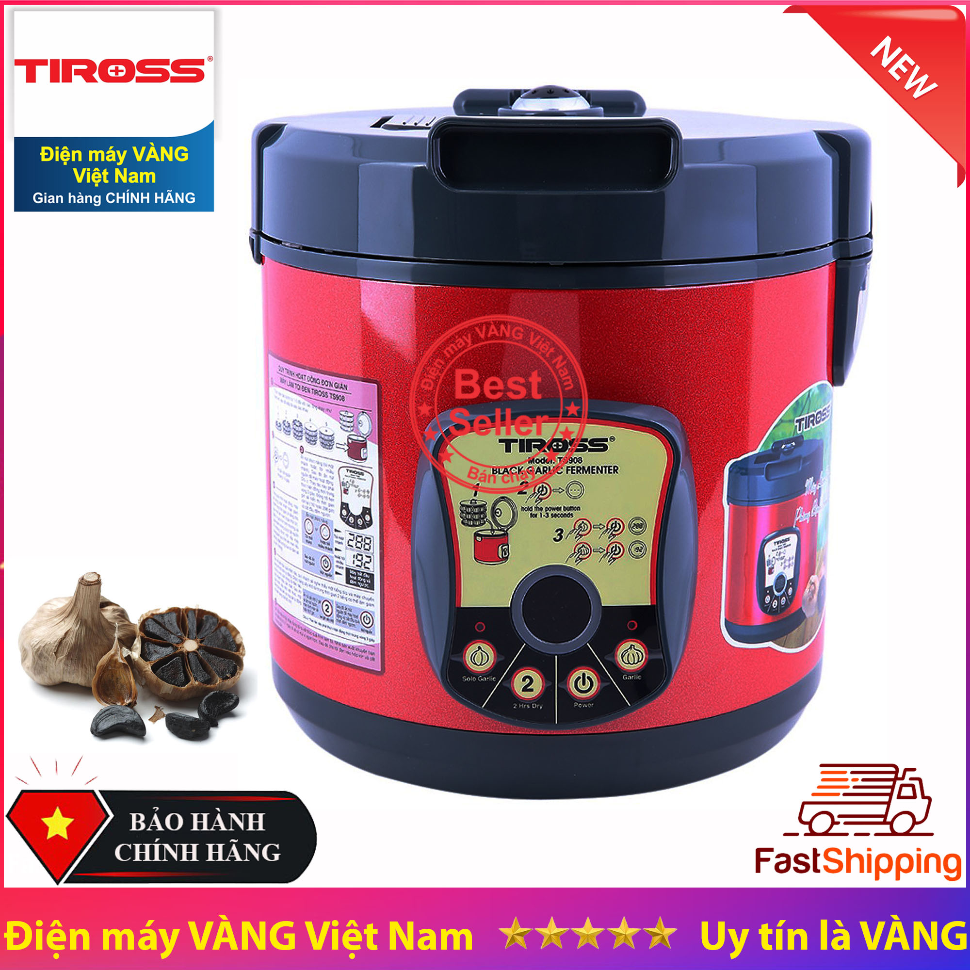 Máy làm tỏi đen gia đình Tiross TS908 (Thêm nút sây khô 2 giờ) (Đỏ)