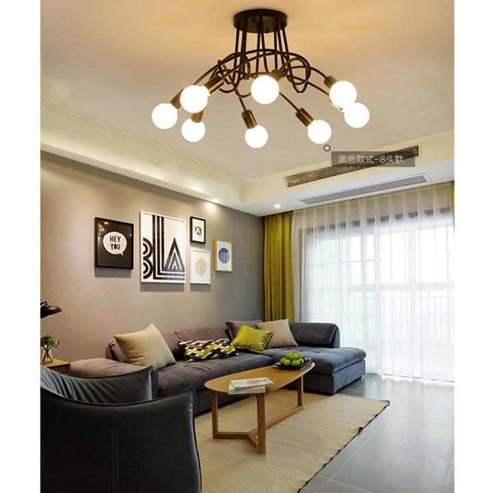 Đèn chùm phòng khách thả dây xoắn 5 chao thủy tinh TH138