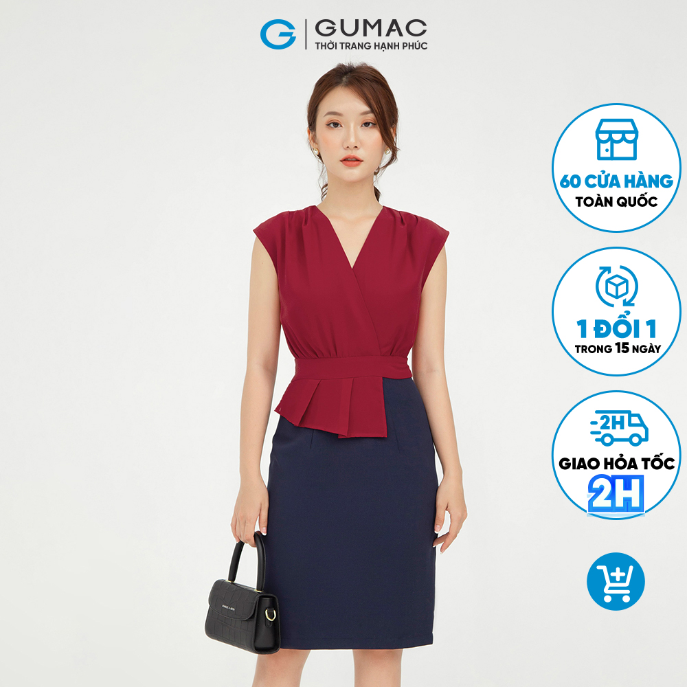 Đầm nữ bút chì bèo đắp GUMAC mẫu mới DB557 chất liệu Cotton Misa Phối Lụa Chéo style công sở( có mẫu thực tế)