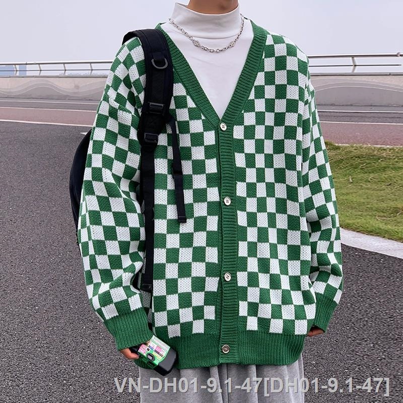 ▬✾✶ DH01-9.1-47 Áo khoác cardigan dệt kim dáng rộng cổ chữ V màu trơn phong cách hip hop thời trang đường phố cho nam