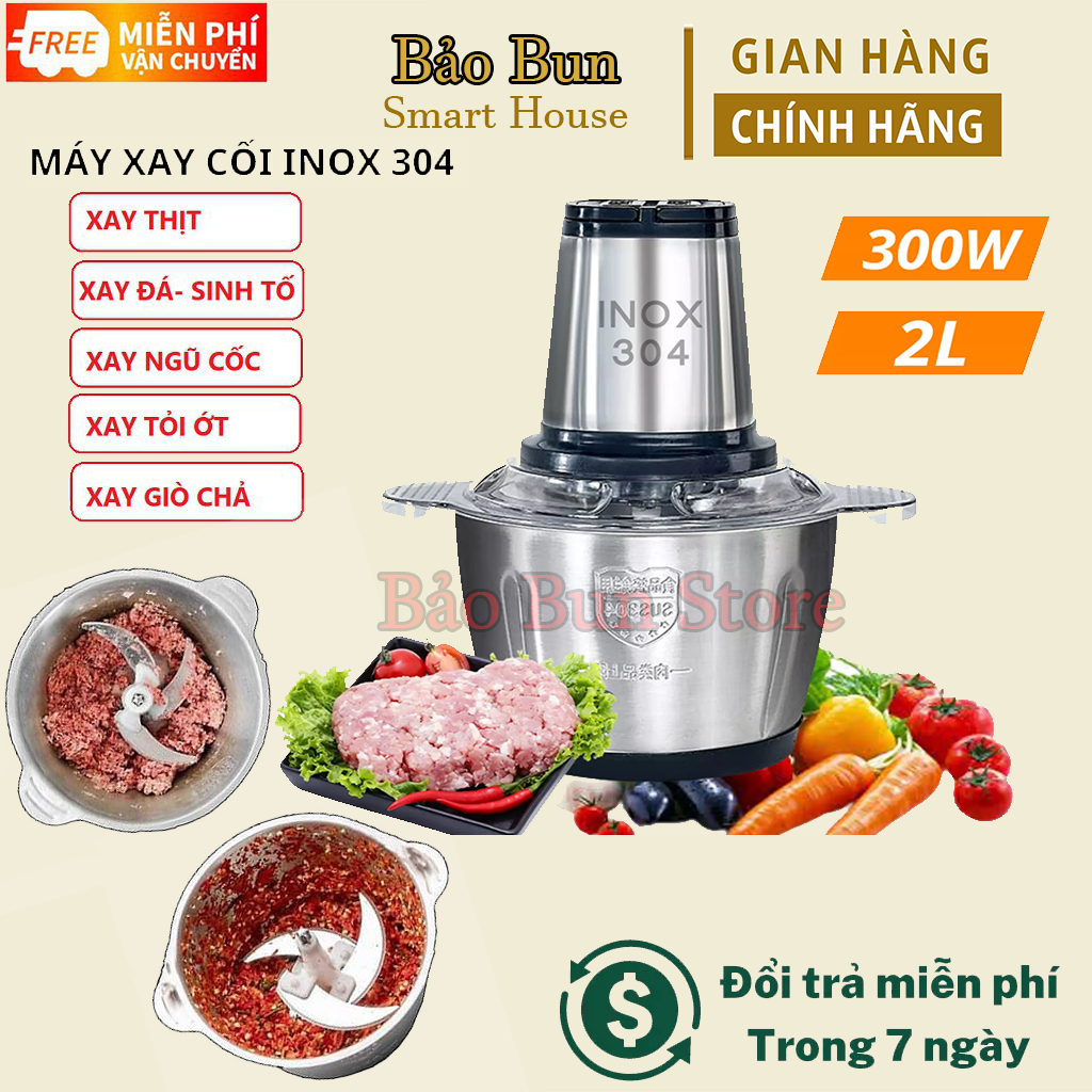Máy Xay Thịt Cối Inox 4 Lưỡi Đa Năng, Công suất 250W- Xay thịt, xay tỏi ới, xay rau củ quả, BẢO HÀNH 3 THÁNG
