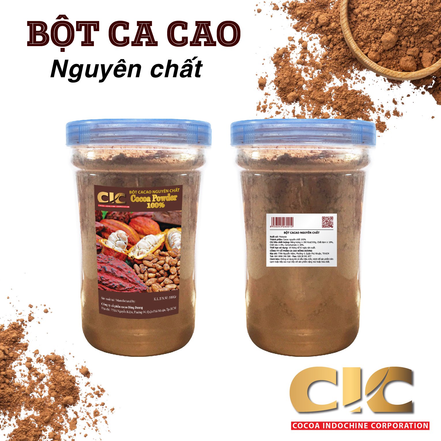 Bột ca cao nguyên chất hũ 500Gr