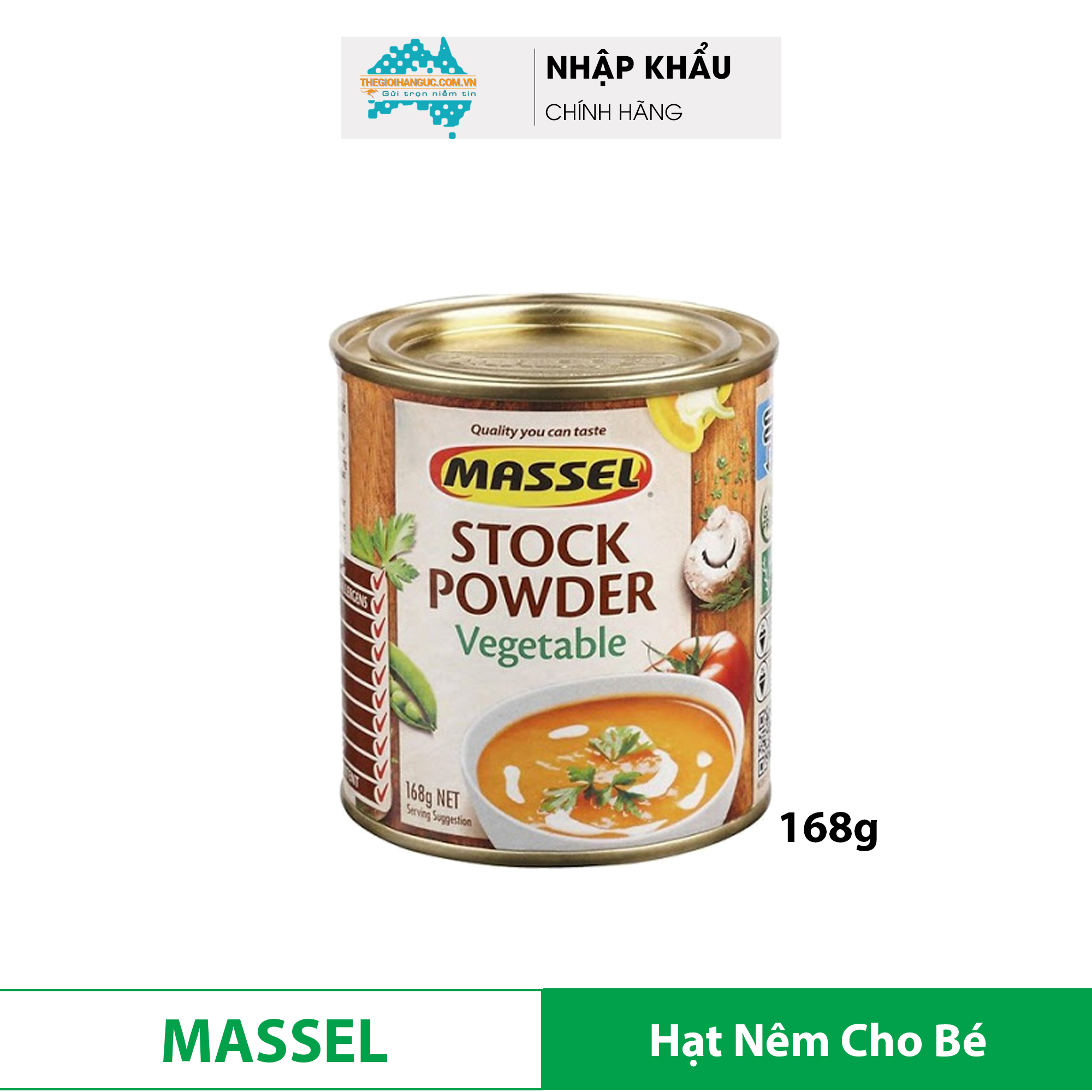 Hạt nêm Massel Úc 100% không bột ngọt cho bé ăn dặm 168g vị Rau củ
