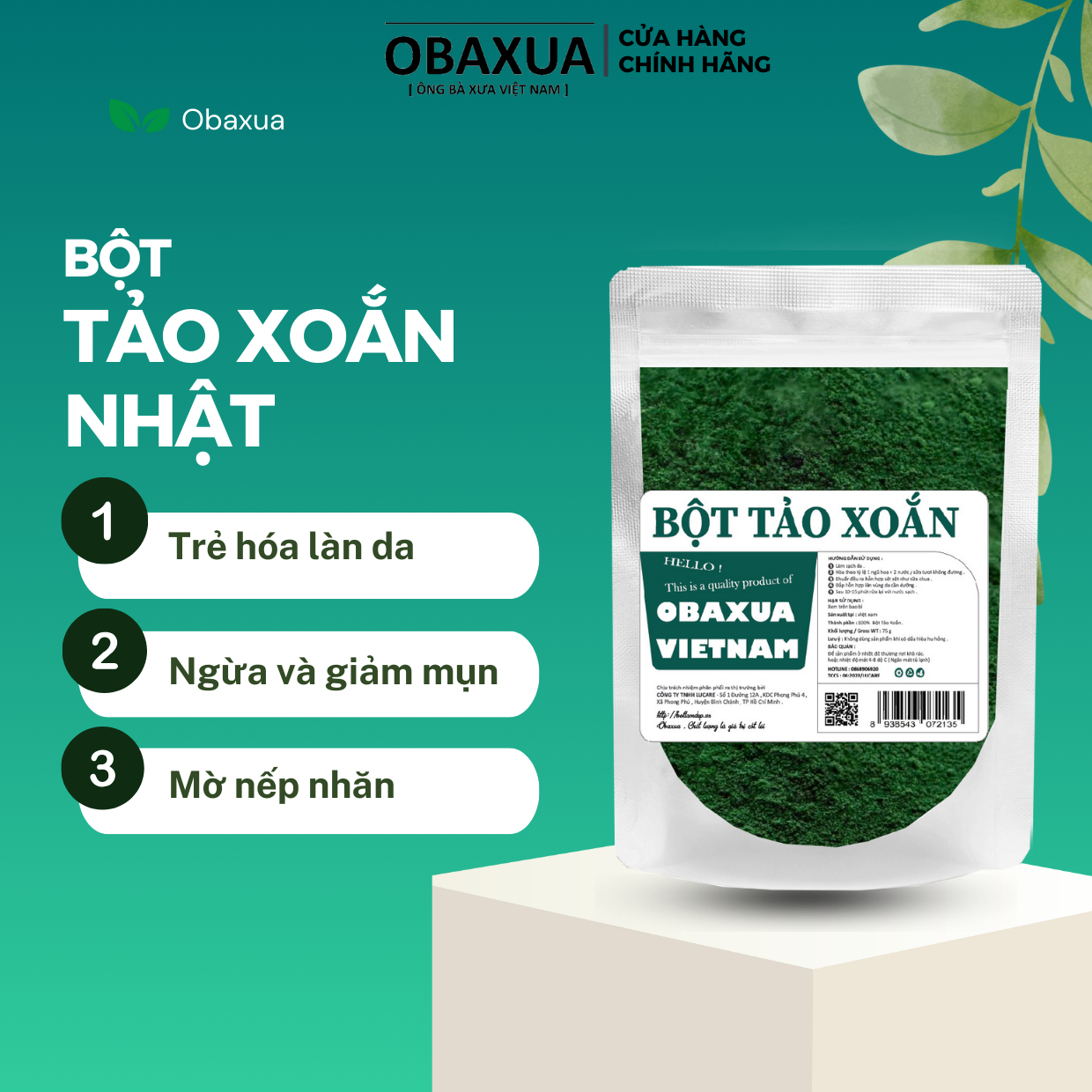Bột Tảo xoắn giúp dưỡng trắng, giảm thâm nám, sạm da 75g