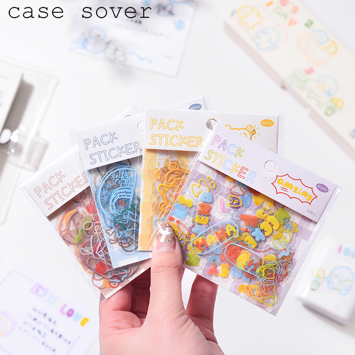 Set 40 Sticker PET chủ đề Hình Dễ Thương trang trí Planner, Điện Thoại,... - Case Sover