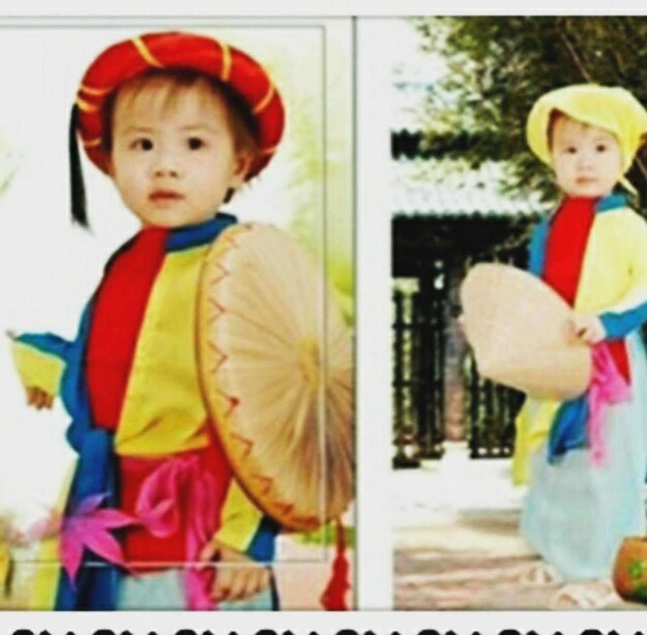 Áo dài tứ thân và khăn mỏ quạ cho bé