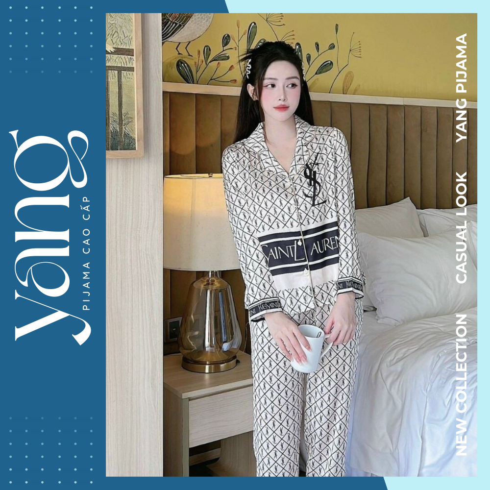 Bộ mặc nhà lụa Sam Luxury Homewear cao cấp TDYSL, họa tiết sang chảnh, chất lụa luxury mềm mịn thoáng mát - Yang Pijama Đồ bộ lụa nữ cao cấp