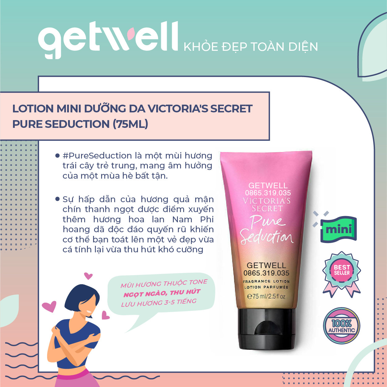 [HCM]Lotion dưỡng thể mini Victorias Secret Fragrance Lotion Pure Seduction (75ml)