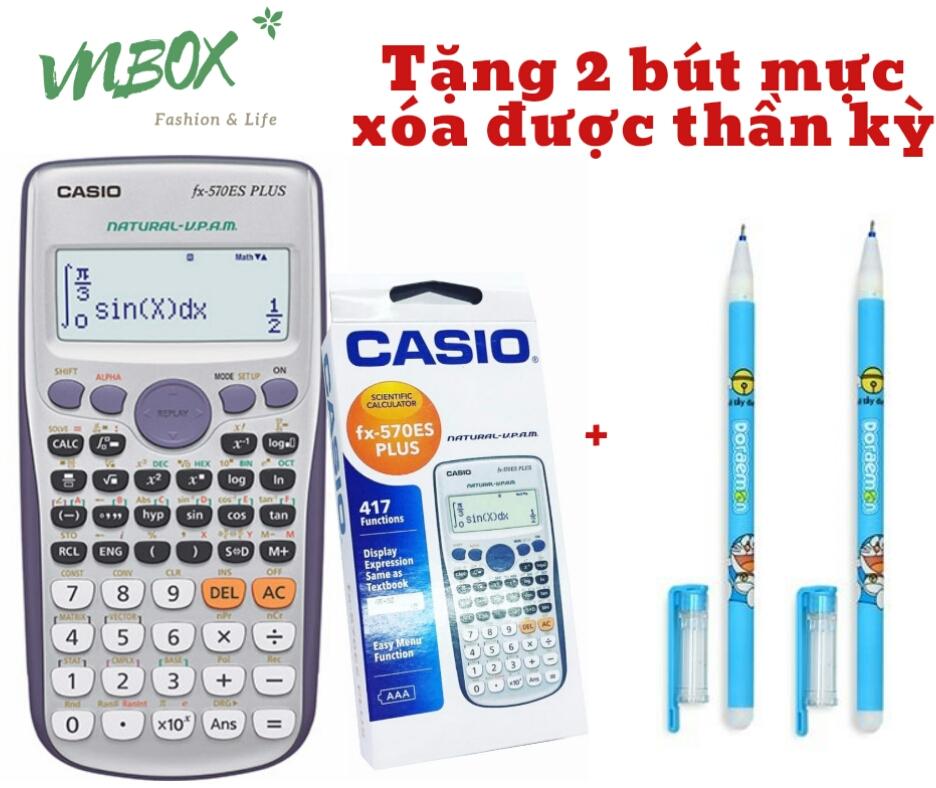Calculator - máy tính học sinh casio fx 570es plus + tặng 2 bút mực xóa được thần kỳ