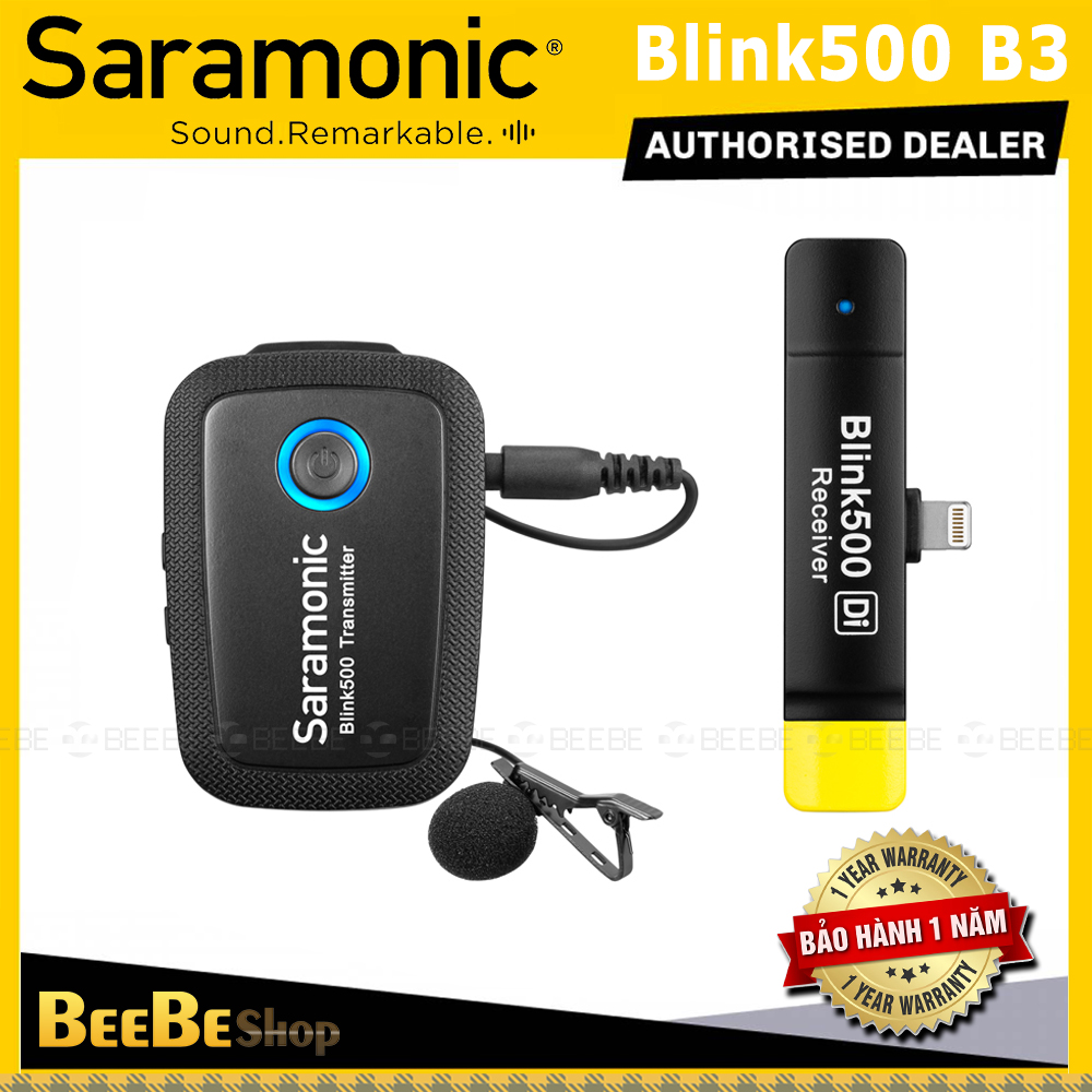 Saramonic blink 500 b3 - mic gài áo cho ios, giắc cắm lightning, cự ly 50m, pin 5h liên tục