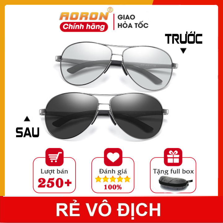 Kính đổi màu ngày và đêm nam nữ cao cấp AORON kính mát nam kiểu dáng phi công tròng phân cực Polarized chống tia cực tím chống xước chống vỡ chống mỏi mắt