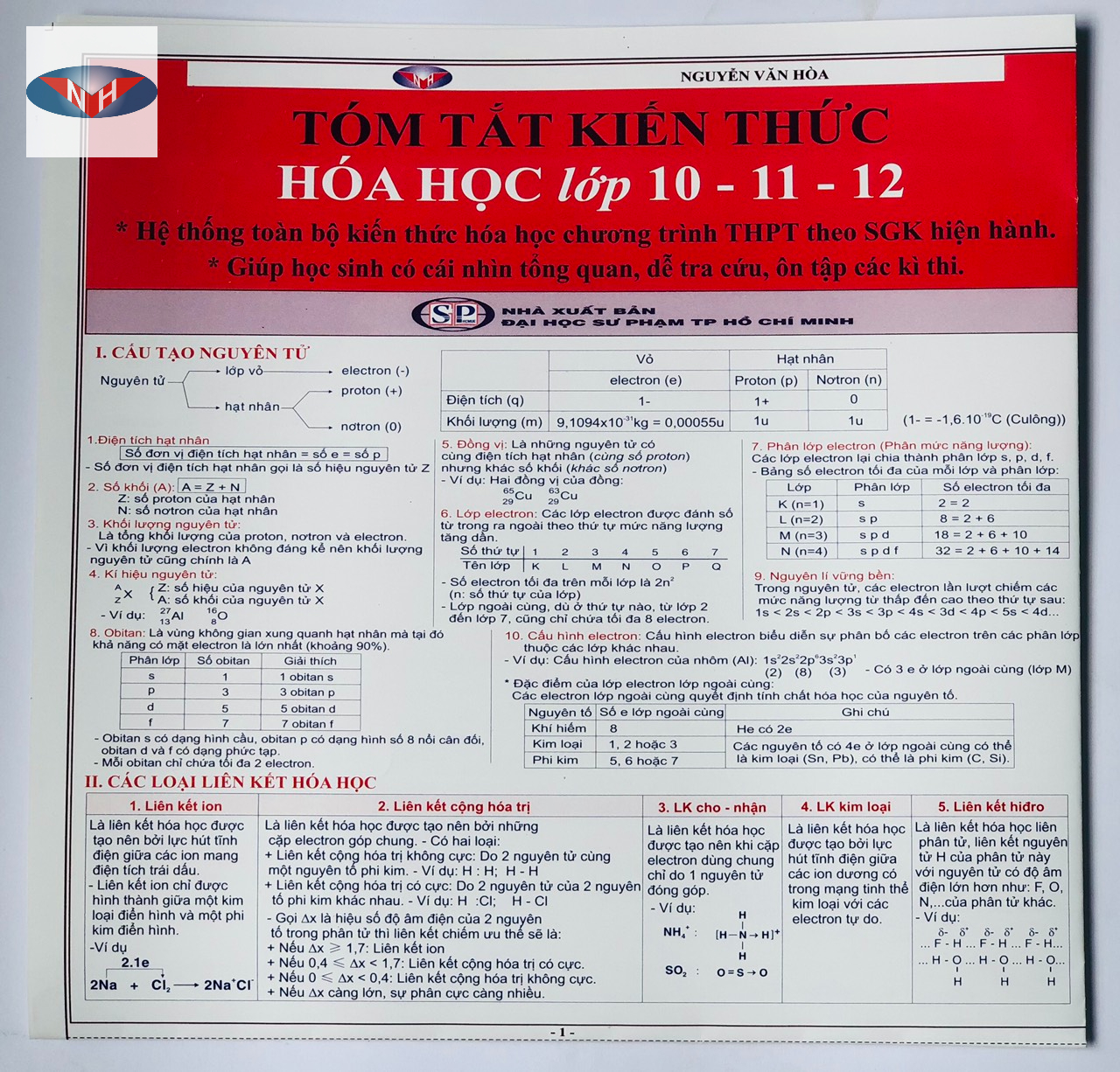 Tóm tắt kiến thức Hóa Học lớp 10 - 11 - 12 (2 bản/ gói)