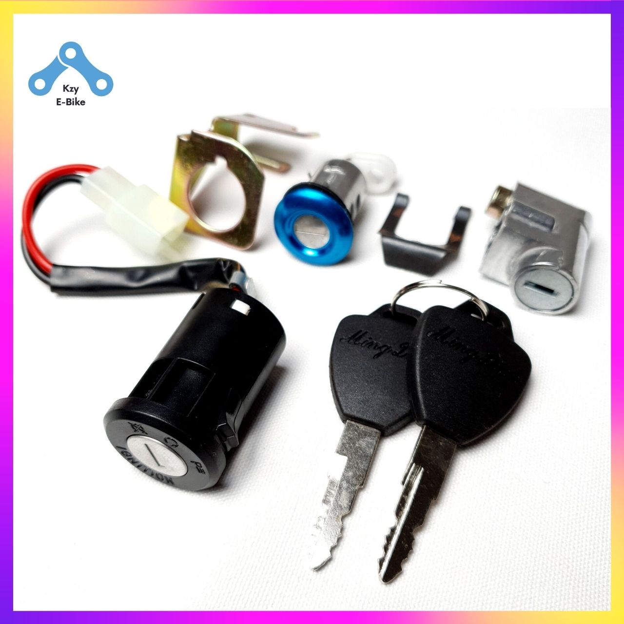 Bộ khóa điện dùng cho xe điện Xmen Zin full bộ 6 chi tiết, 3 ổ khóa, 2 chìa