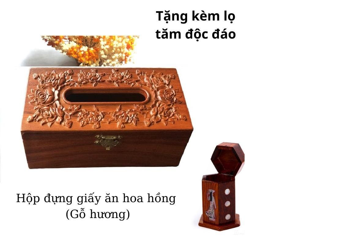 [HCM]Hộp đựng khăn giấy gỗ HƯƠNG ta cao cấp trạm mặt hoa hồng dây  tặng kèm 1 ống tăm khảm trai cô gái Việt