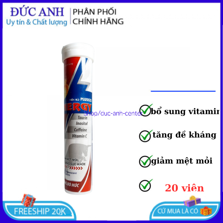 Combo 10 tuýp viên sủi Plusszs Energy giúp tăng đề kháng, bổ sung vitamin, tăng sức khoẻ - lọ 20 viên
