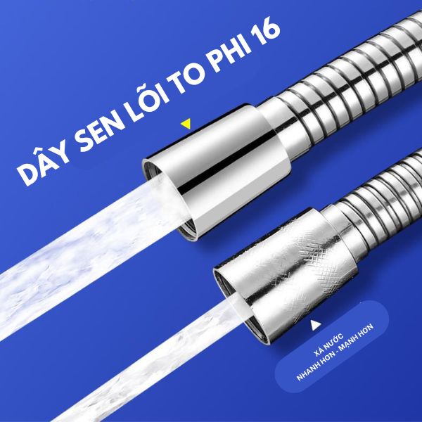Dây sen tắm 150cm, dậy xịt vệ sinh 120cm inox 304 xả cực khỏe , ốc đồng cao cấp lõi to phi 16mm chịu áp lực nước cao