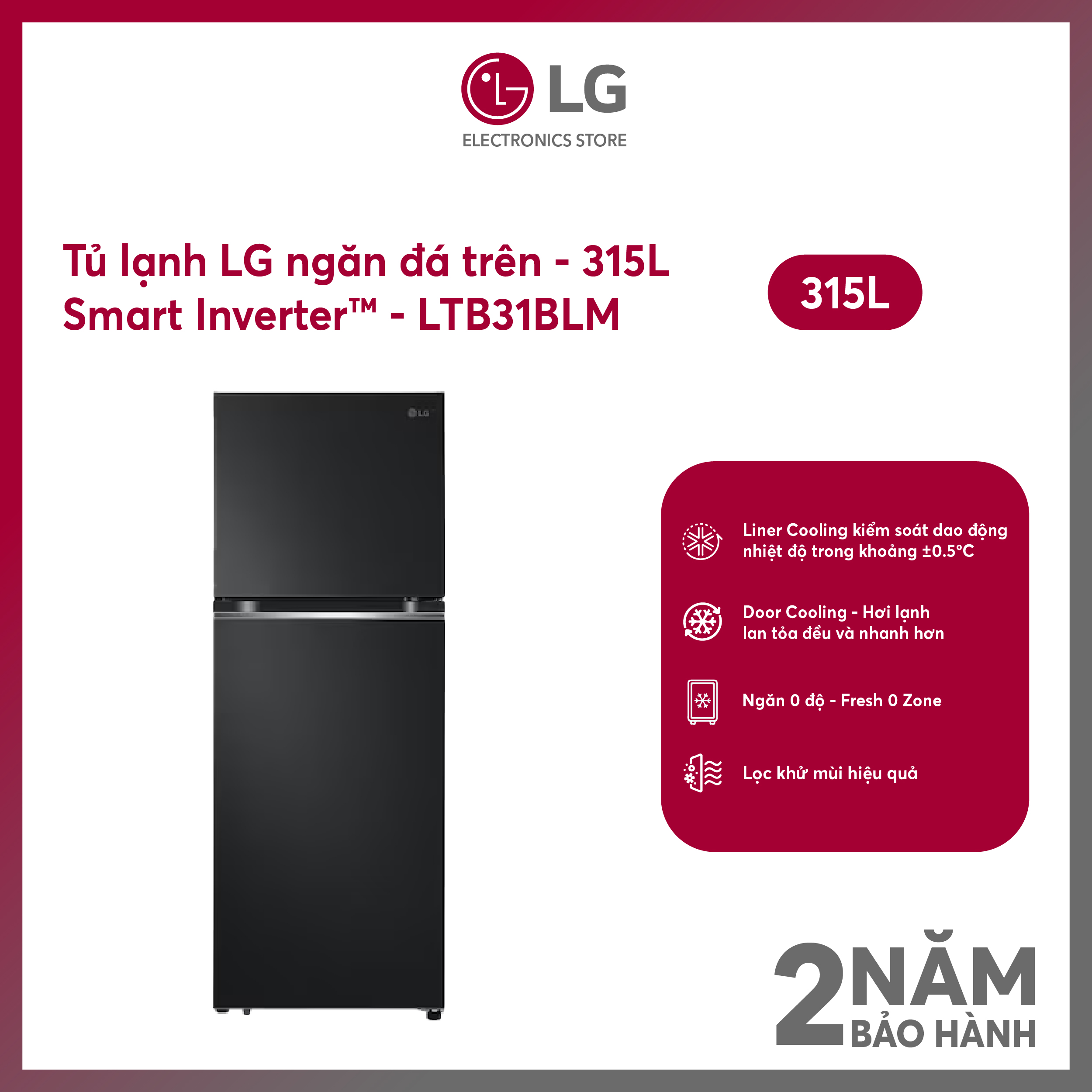 [MODEL 2025][FreeSHIP COD + Lắp Hà Nội] Tủ lạnh LG Inverter 315 lít LTB31BLM