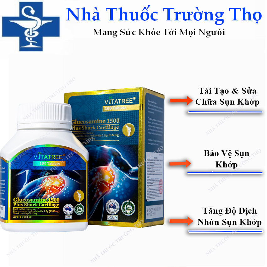 Viên uống Vitatree Glucosamine 1500 Plus Shark Cartilage hỗ trợ duy trì chức năng của khớp (100viên)