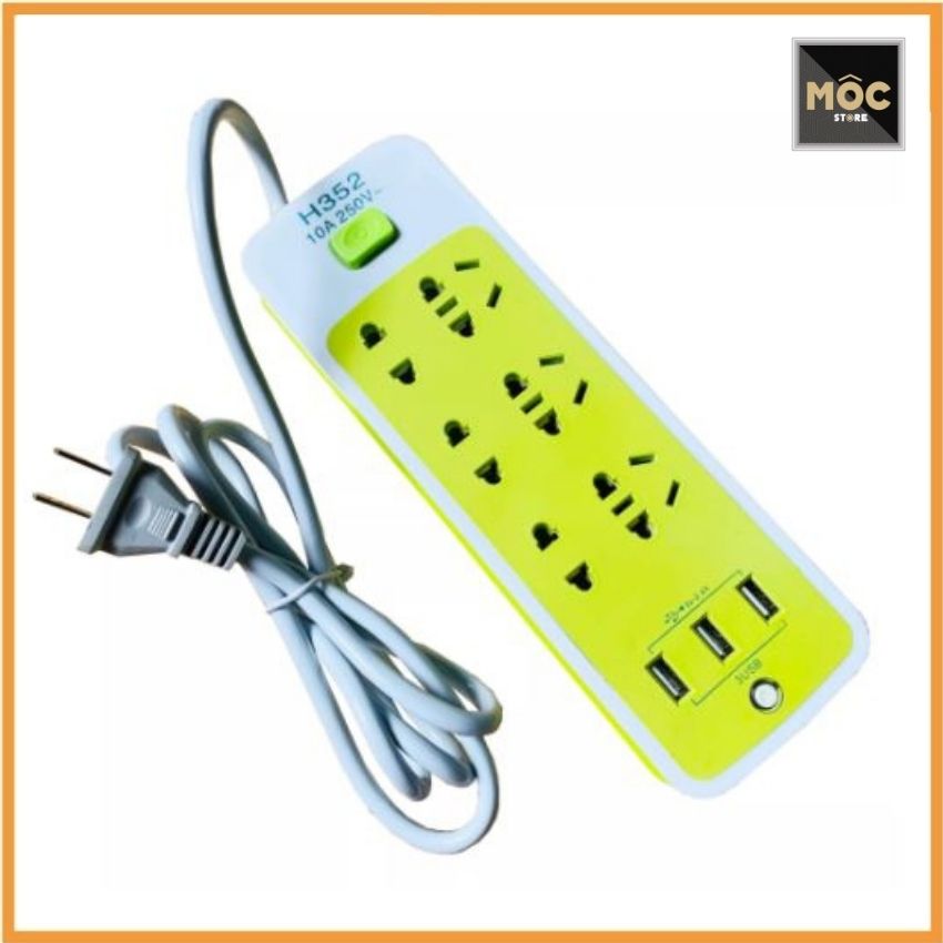 Ổ sạc điện xanh lá có 3 usb sạc đt/ ổ cắm điện đa năng 1,5m chống giật 3 cổng usb và 6 ổ cắm icart ổ cắm điện 6 lỗ kèm 3 lỗ usb ổ cắm dây dài nhiều lỗ tiện lợi đa năng có sạc điện thoại ipad smartphone