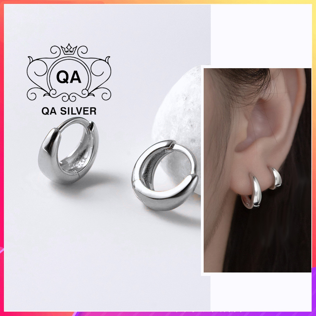 Khuyên tai bạc 925 tròn dày bông nam nữ vành sát tai s925 hoop qa silver earrings ea221202