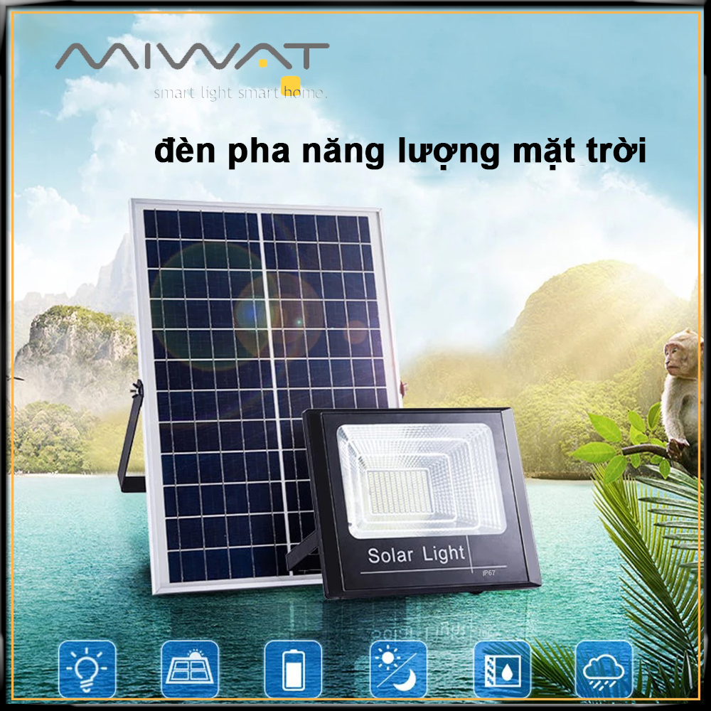 MIWAT Đèn Năng Lượng Mặt Trời Đèn Pha Led Năng Lượng Mặt Trời Ngoài Trời 100W 200W 300W Đèn Đường Chống Nước IP67 Với Điều Khiển Từ Xa