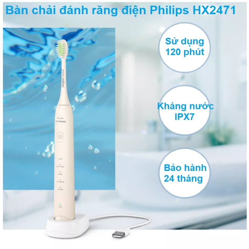 Bàn chải đánh răng điện, tích hợp 5 chế độ làm sạch Series 3200 Thương hiệu Hà Lan cao cấp Philips Sonicare HX2471