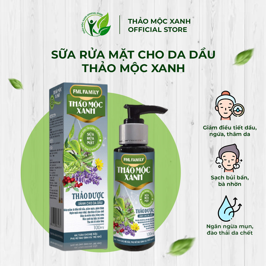 Sữa rửa mặt dành cho da dầu thảo mộc xanh fml, giảm mụn, làm sạch bụi bẩn bã nhờn, chai 100ml