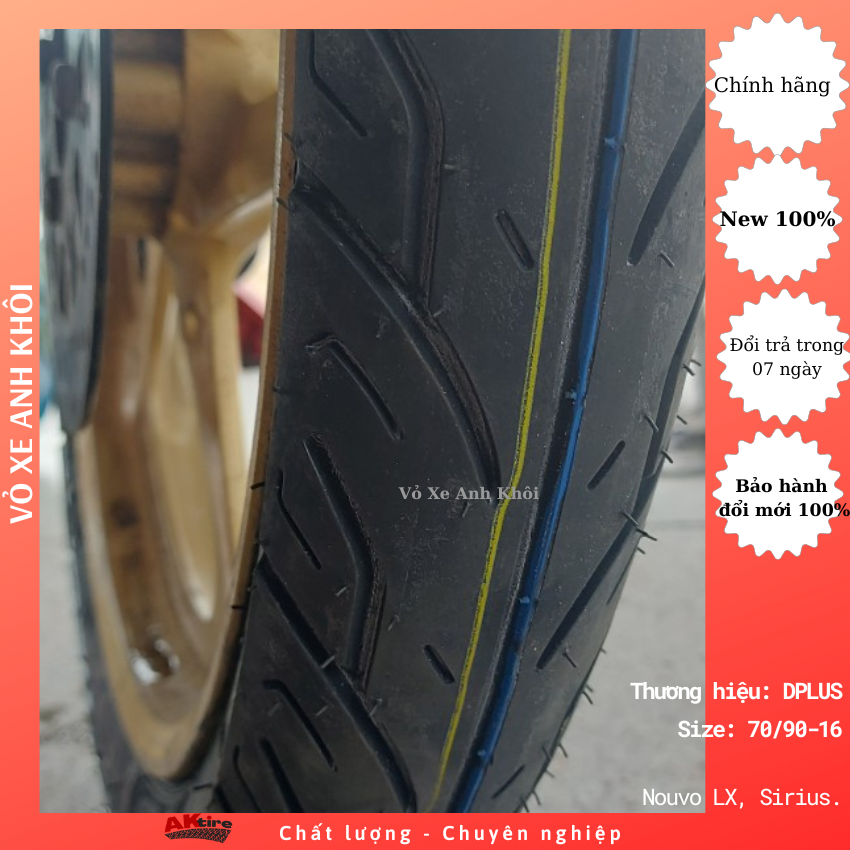 Lốp dplus 70/90-16 không săm dành cho trước nouvo, sirius