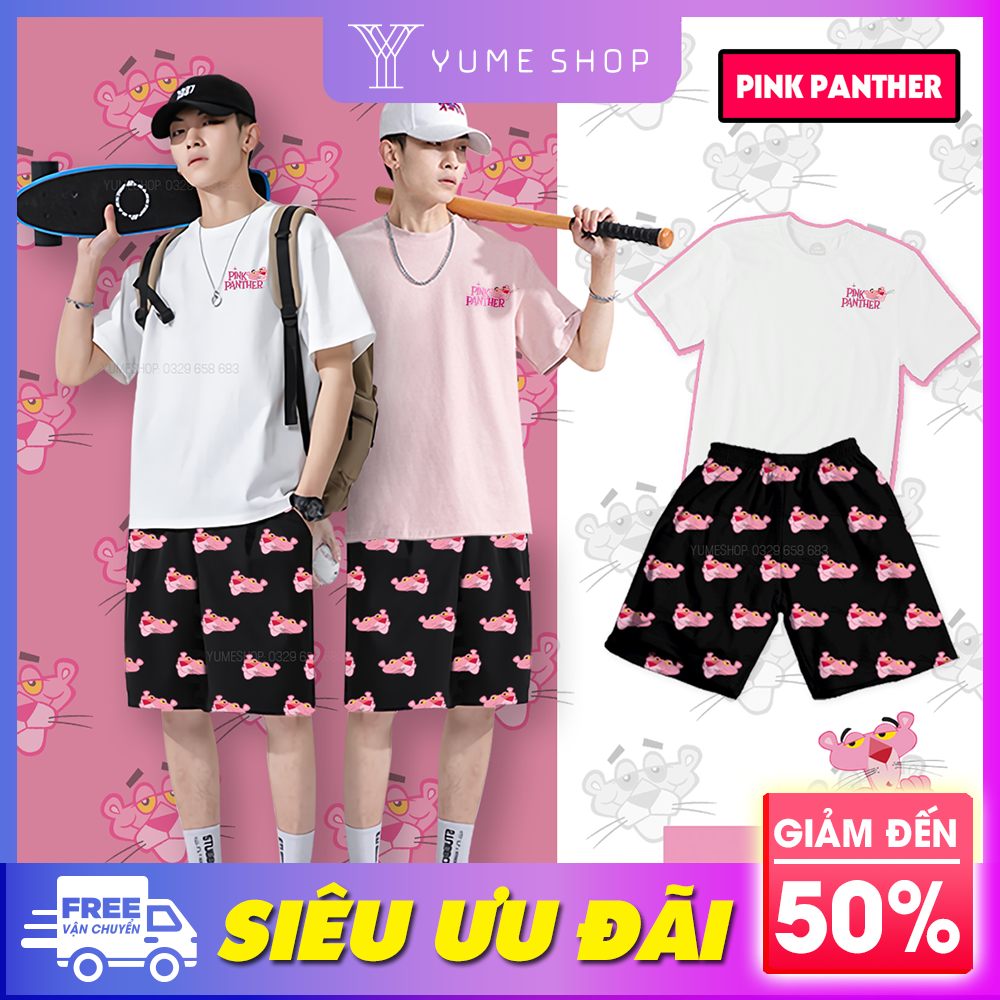 Bộ quần áo thun Unisex hoạt hình form rộng Báo Hồng Pinkpanther