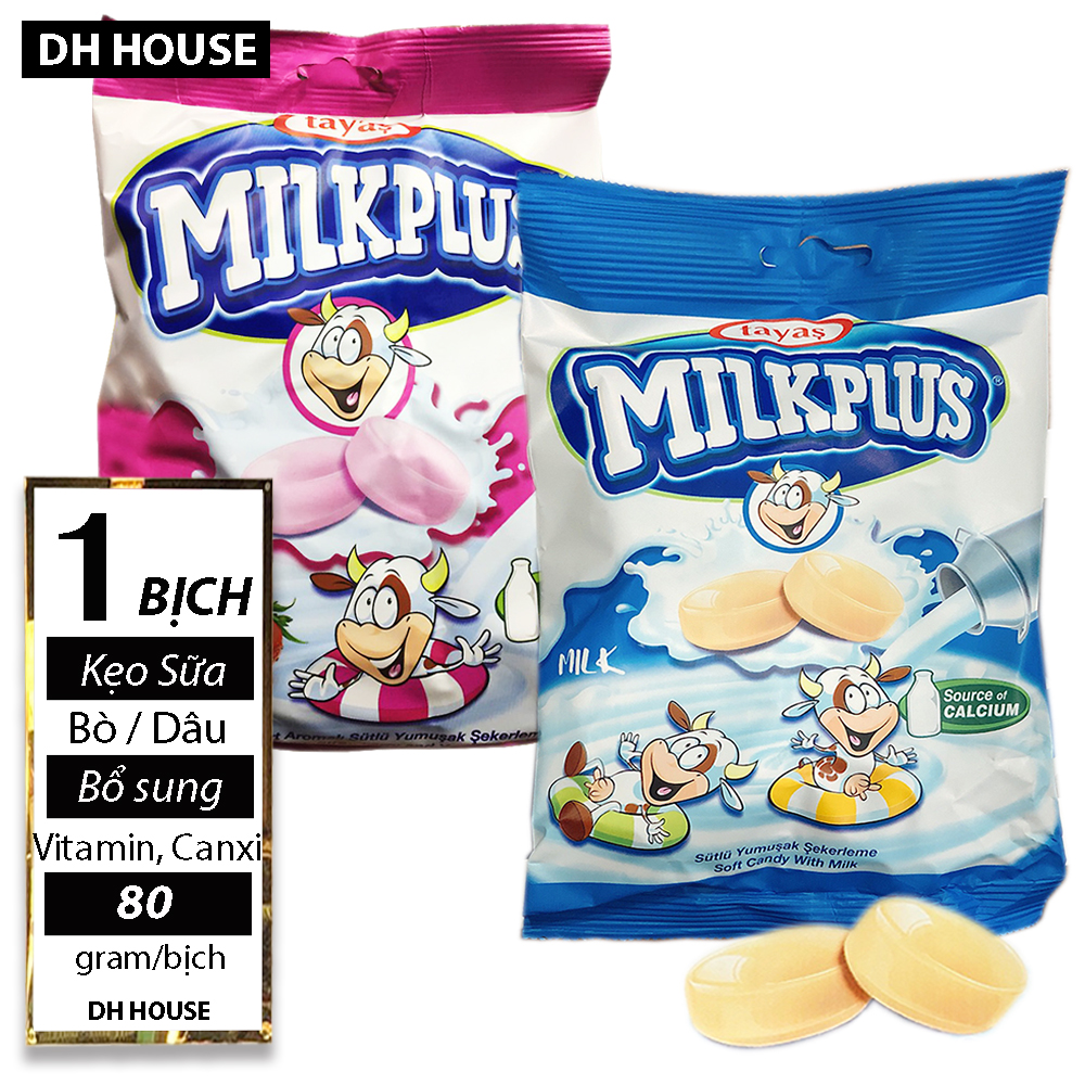 [HCM]Bịch 80gr Kẹo Sữa Bò / Sữa Dâu Tayas MilkPlus (Date: 12 tháng) - Giao hàng ngẫu nhiên. DHHOUSE