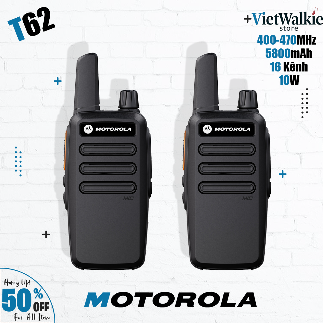 Bộ đàm Motorola T62 Nhiều bộ Bộ đàm UHF 400-470MHz 10W Mini Walkie Talkie 16 Channel 9800Mah Khoảng cách giao tiếp 10KM