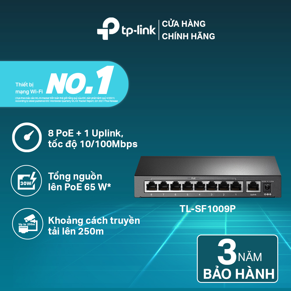 Bộ chia tín hiệu switch để bàn tp-link tl-sf1009p 9 cổng 10/100mbps với 8 cổng poe+