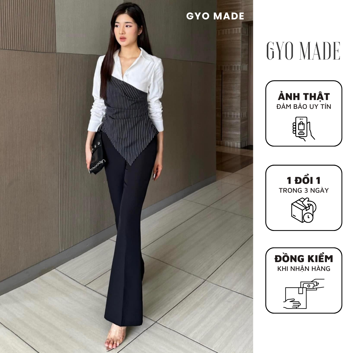  Quần tây ống loe nữ GYOMADE® công sở màu đen duyên dáng cổ điển | GQ002B 