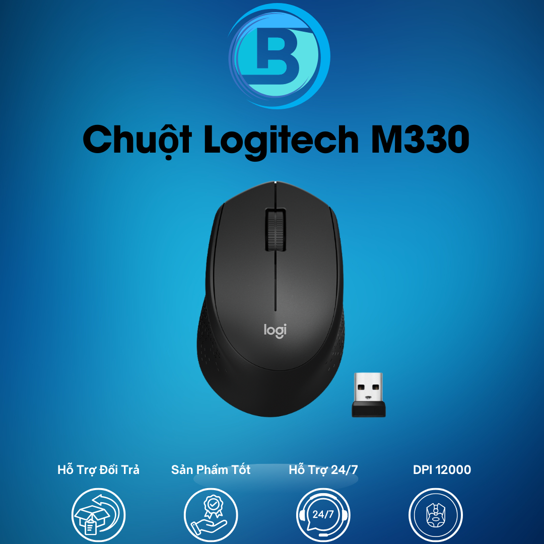 Chuột Máy Tính Không Dây Logitech M330 Silent Plus - Chống Ồn Mượt Mà Chuột không dây Logitech M330 Silent Mouse 1000DPI 2.4GHz Silent Optical Mouse with USB Receiver
