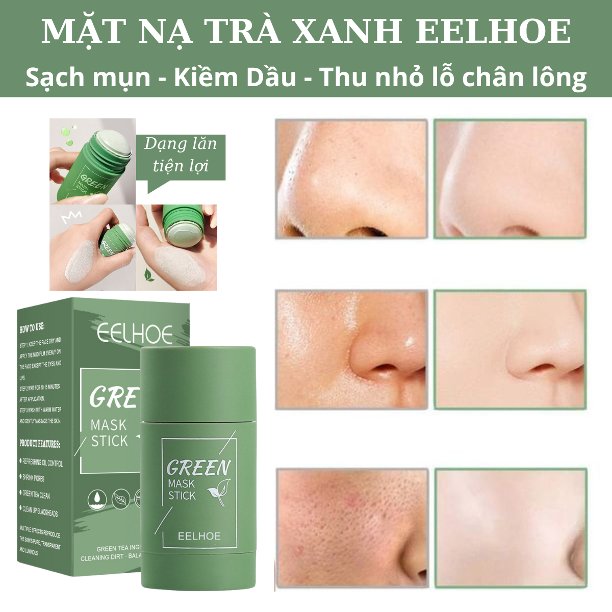 Mặt nạ trà xanh dạng lăn green mask stick thanh lăn mặt nạ trà xanh green mask stick - cam kết chính hãng 66g