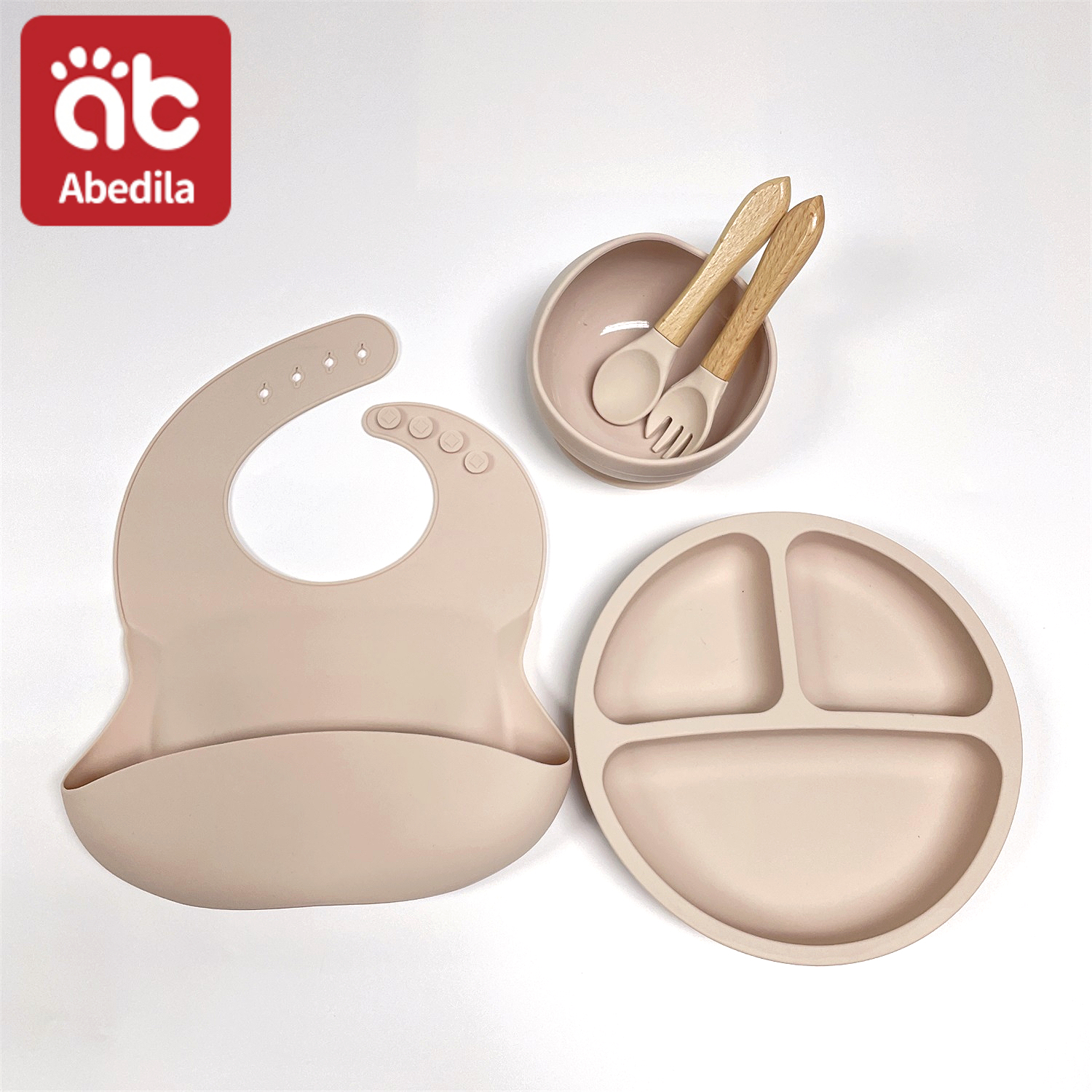 Bộ Ăn Dặm Cho Bé Silicon Chia Ngăn Có Đế Hít Chống Đổ Khay Ăn Dặm Cốc Tập Hút Bát Ăn Dặm Yếm Ăn Dặm 