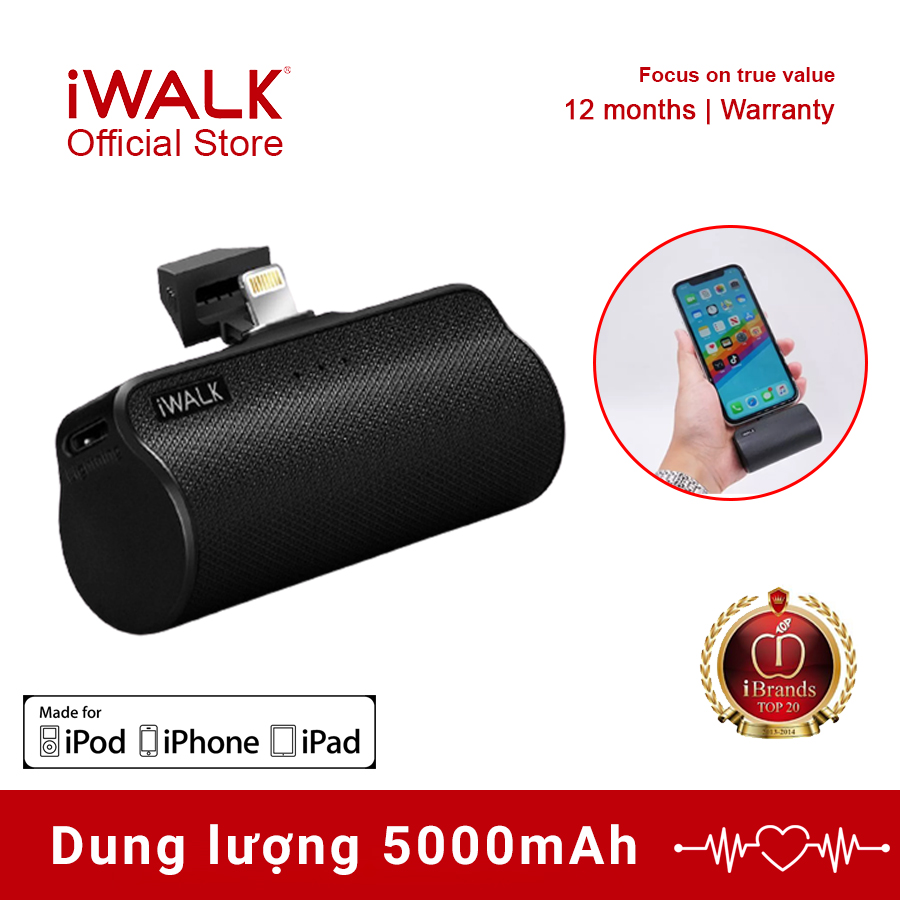 Pin sạc dự phòng Mini dành cho iPhone 3300mAh, 5000mAh - iWALK DBL5000L siêu nhỏ gọn, nhẹ như một thỏi son; Cắm sạc trực tiếp Lightning, sạc mini không dây - Bảo hành 12 tháng