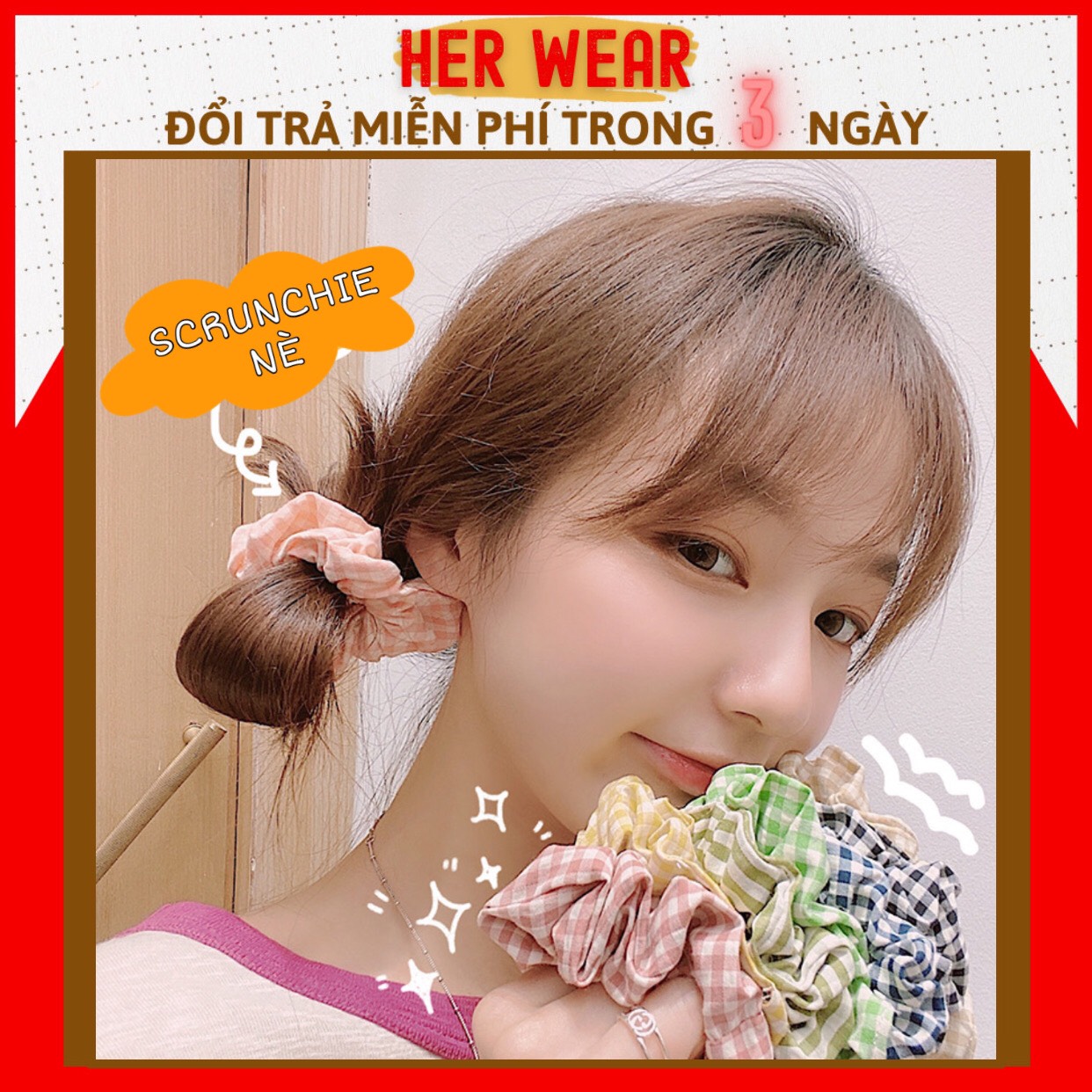 Dây buộc tóc scrunchies, dây cột tóc hàn quốc