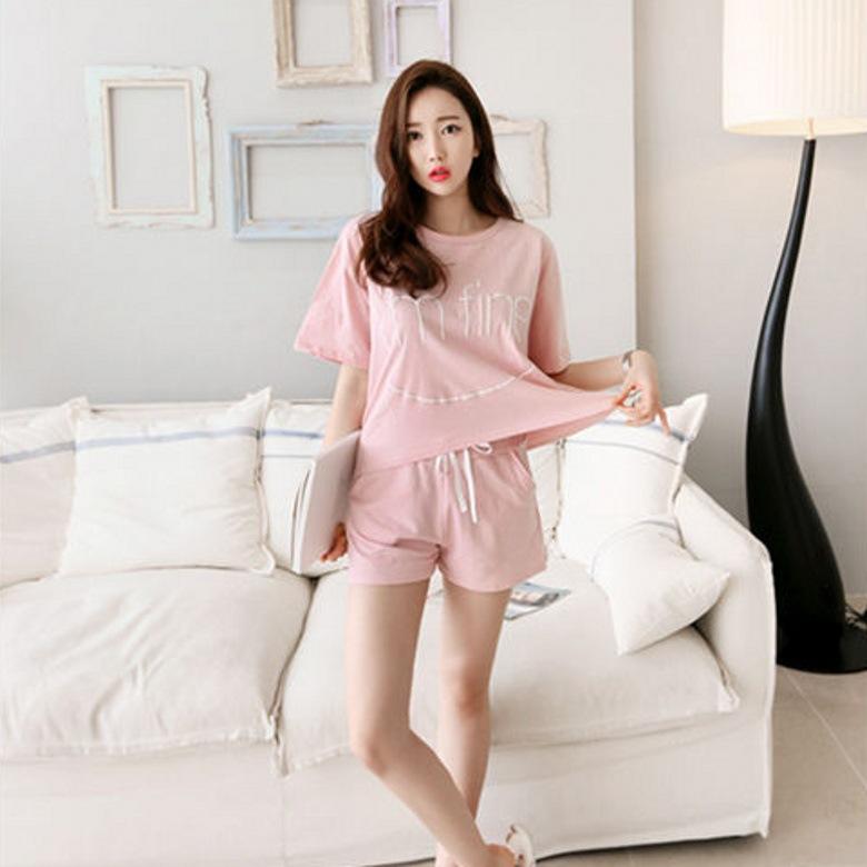 Bộ mặc nhà nữ, bộ đồ thun mặc nhà, bộ đồ ngủ nữ, bộ phông thể thao quần sooc áo pull cá tính cộc tay cho nữ cực xinh KRS1692