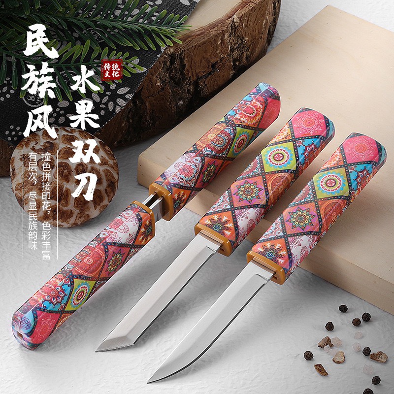 Dao Tanto mini Nhật Bản Rồng Phượng Cán Màu Thiết Kế Thép Không Gỉ Vỏ Bọc Nhựa ABS Dao Gọt Hoa Quả D