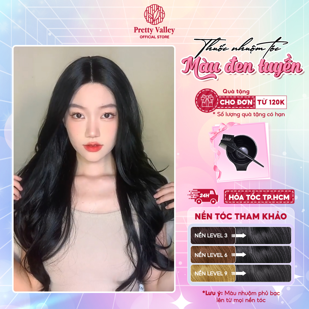 Thuốc nhuộm tóc, thuốc nhuộm màu ĐEN TUYỀN Molokai siêu dưỡng - Pretty Valley Hair
