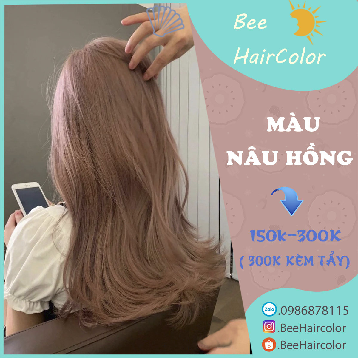 Thuốc nhuộm tóc màu Nâu Hồng [ tặng kèm trợ dưỡng + bao tay ]